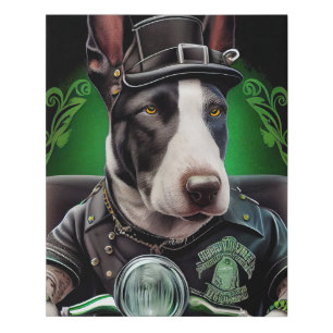 Bull Terrier Dog Driving Bike St. Patrick's Day Faux Canvas Print