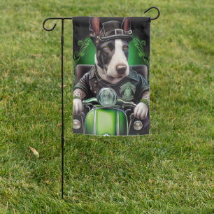 Bull Terrier Dog Driving Bike St. Patrick's Day Garden Flag