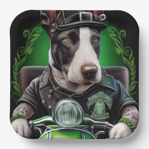Bull Terrier Dog Driving Bike St. Patrick's Day Paper Plates