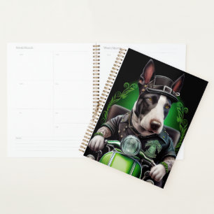 Bull Terrier Dog Driving Bike St. Patrick's Day Planner