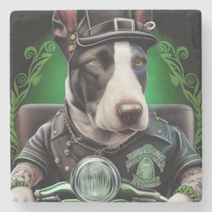 Bull Terrier Dog Driving Bike St. Patrick's Day Stone Coaster