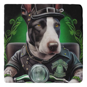 Bull Terrier Dog Driving Bike St. Patrick's Day Trivet