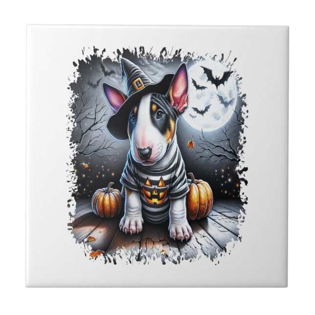 Bull Terrier Dog Halloween Ceramic Tile (Front)