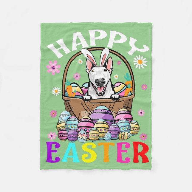 Bull Terrier Dog Happy Easter Bunny Eggs Easter  Fleece Blanket (Front)