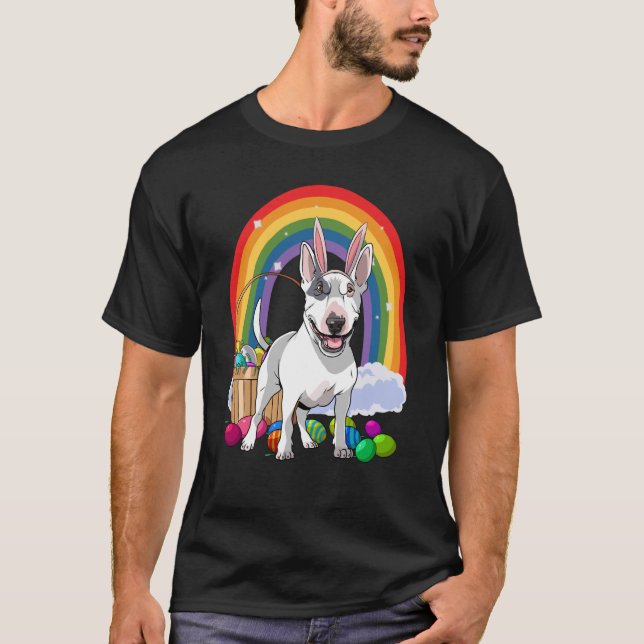 Bull Terrier Dog Happy Easter Eggs Bunny Kids T-Shirt (Front)