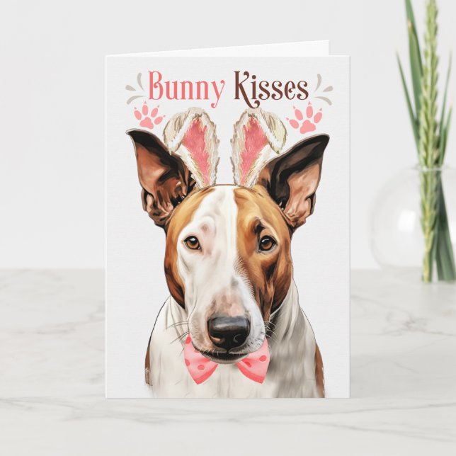 Bull Terrier Dog in Bunny Ears for Easter Holiday Card (Front)