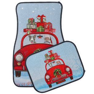 Bull Terrier Dog In Car With Santa Claus Car Floor Mat