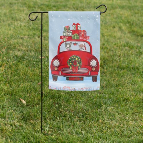 Bull Terrier Dog In Car With Santa Claus Garden Flag