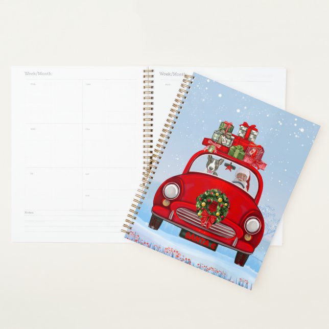 Bull Terrier Dog In Car With Santa Claus Planner (Display)