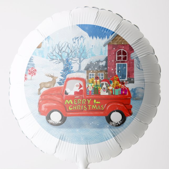 Bull Terrier Dog in Christmas Delivery Truck Snow  Balloon (Front)