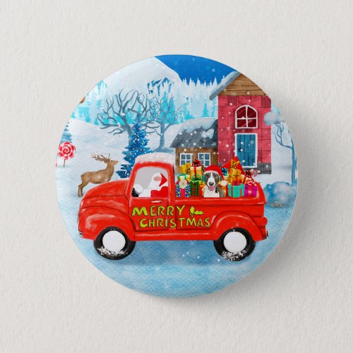 Bull Terrier Dog in Christmas Delivery Truck Snow  Button