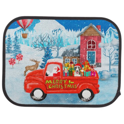 Bull Terrier Dog in Christmas Delivery Truck Snow Car Floor Mat