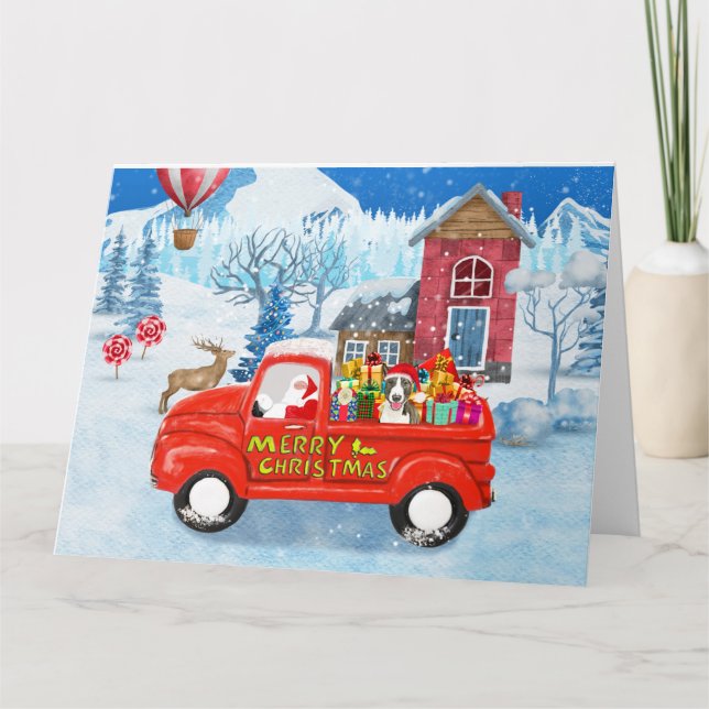 Bull Terrier Dog in Christmas Delivery Truck Snow Card (Front)