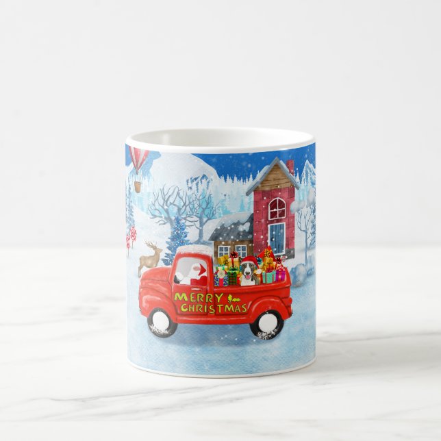 Bull Terrier Dog in Christmas Delivery Truck Snow  Coffee Mug (Center)