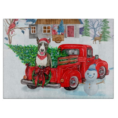 Bull Terrier dog In Christmas Delivery Truck Snow  Cutting Board
