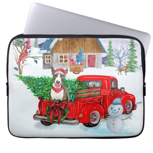 Bull Terrier dog In Christmas Delivery Truck Snow  Laptop Sleeve