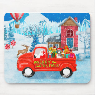 Bull Terrier Dog in Christmas Delivery Truck Snow Mouse Pad