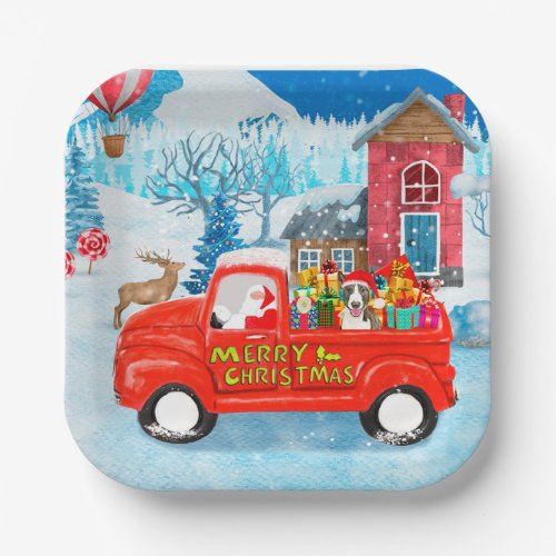 Bull Terrier Dog in Christmas Delivery Truck Snow  Paper Plates