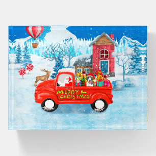 Bull Terrier Dog in Christmas Delivery Truck Snow Paperweight