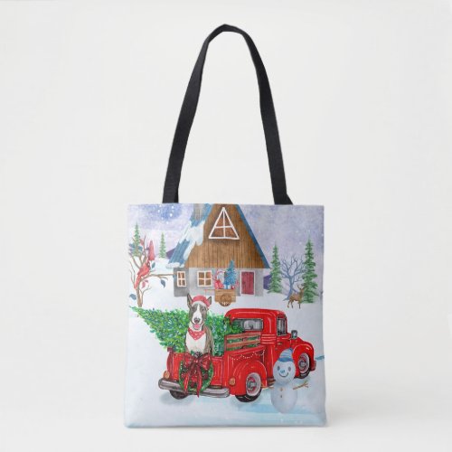 Bull Terrier dog In Christmas Delivery Truck Snow Tote Bag