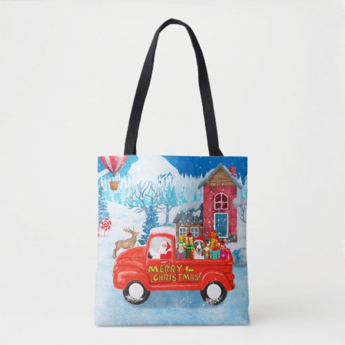 Bull Terrier Dog in Christmas Delivery Truck Snow  Tote Bag