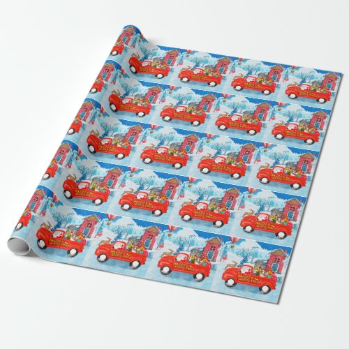 Bull Terrier Dog in Christmas Delivery Truck Snow Wrapping Paper