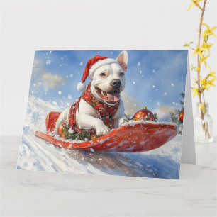 Bull Terrier Dog in Sledge Let it Snow Christmas Card