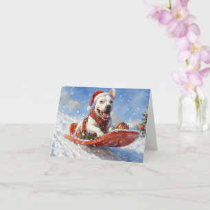 Bull Terrier Dog in Sledge Let it Snow Christmas Card