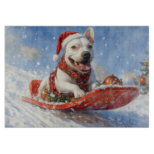 Bull Terrier Dog in Sledge Let it Snow Christmas Cutting Board