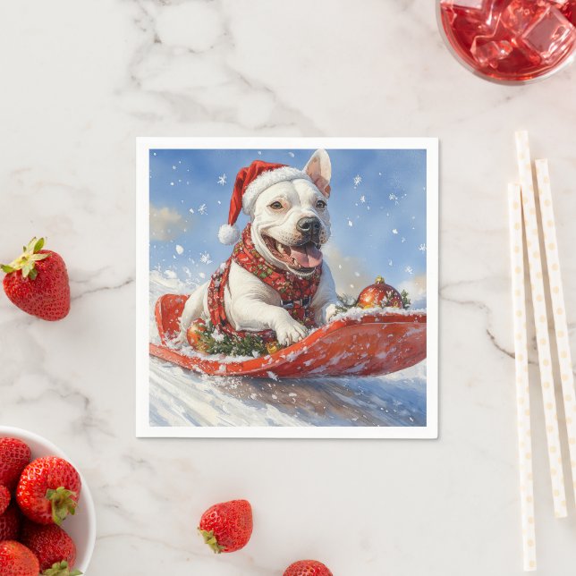 Bull Terrier Dog in Sledge Let it Snow Christmas Napkins (Insitu)
