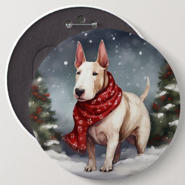 Bull Terrier Dog in Snow Christmas  Button (Front & Back)