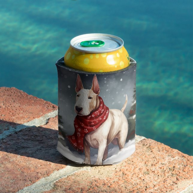 Bull Terrier Dog in Snow Christmas  Can Cooler (In Situ Pool)