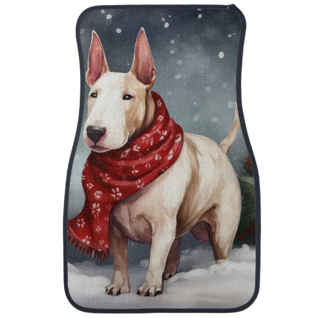 Bull Terrier Dog in Snow Christmas  Car Floor Mat (Front)