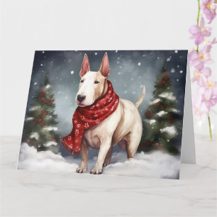 Bull Terrier Dog in Snow Christmas Card