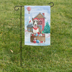 Bull Terrier Dog In snow Christmas Dog House Garden Flag