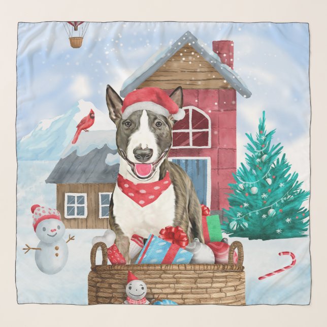 Bull Terrier Dog In snow Christmas Dog House Scarf (Front)