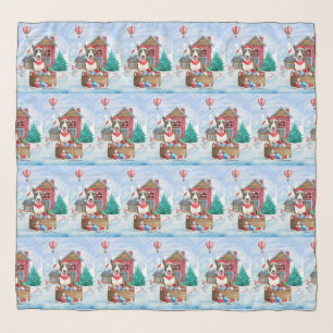 Bull Terrier Dog In snow Christmas Dog House Scarf