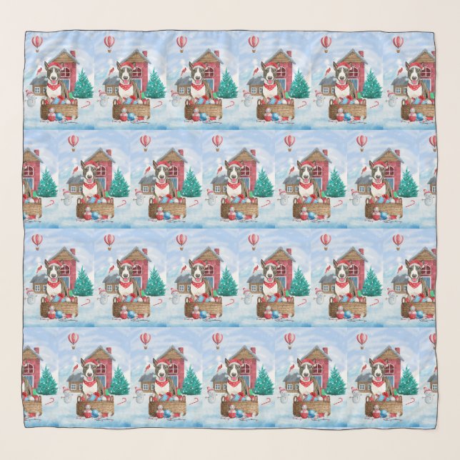 Bull Terrier Dog In snow Christmas Dog House Scarf (Front)