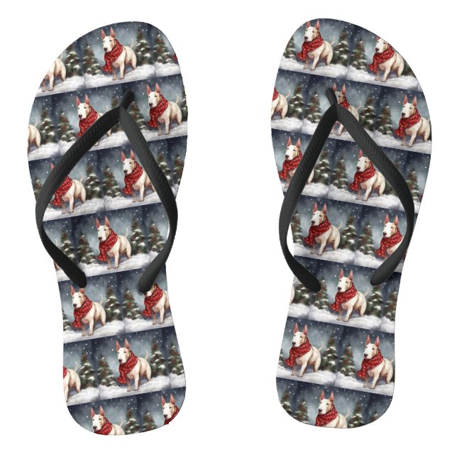 Bull Terrier Dog in Snow Christmas  Flip Flops (Footbed)