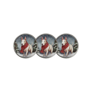 Bull Terrier Dog in Snow Christmas Golf Ball Marker