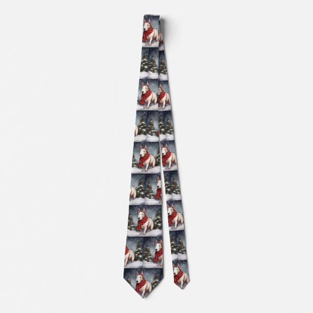 Bull Terrier Dog in Snow Christmas  Neck Tie (Front)