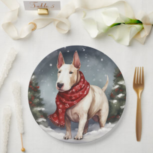 Bull Terrier Dog in Snow Christmas  Paper Plates