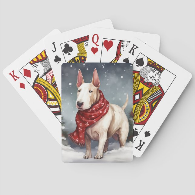 Bull Terrier Dog in Snow Christmas  Poker Cards (Back)