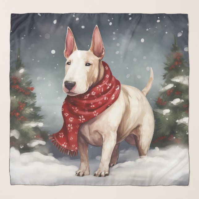 Bull Terrier Dog in Snow Christmas  Scarf (Front)