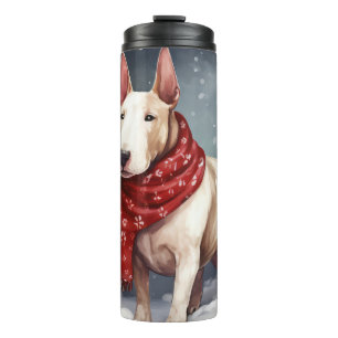Bull Terrier Dog in Snow Christmas Thermal Tumbler