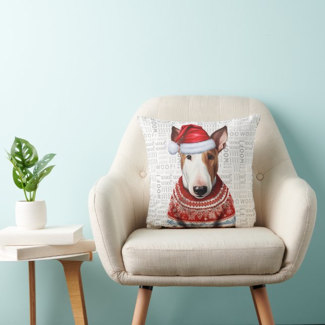 Bull Terrier Dog Lover Christmas Holiday Throw Pillow (Chair)