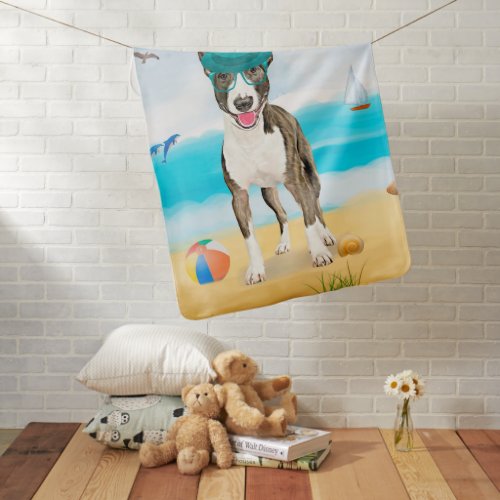 Bull Terrier Dog on Beach Baby Blanket