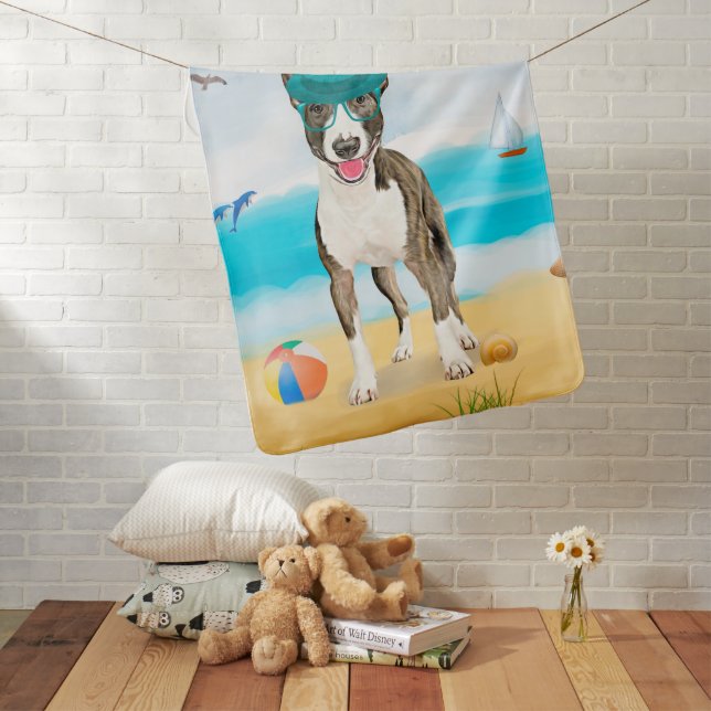 Bull Terrier Dog on Beach Baby Blanket (In Situ)