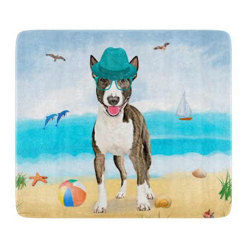 Bull Terrier Dog on Beach Cutting Board