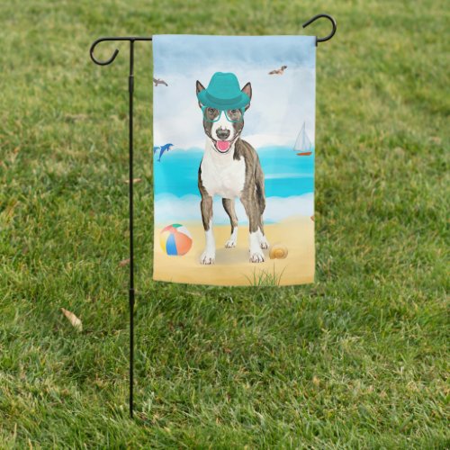 Bull Terrier Dog on Beach  Garden Flag
